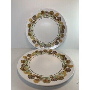 Vintage Mushroom Dinnerware Plate Melamine Brown Orange Yellow 9" MCM READ